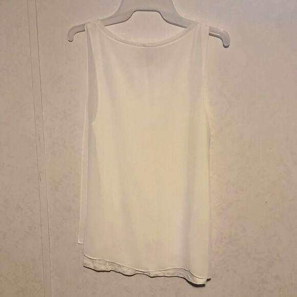 Ellen Tracy Side Slit Sheer Overlay Layered Top Tank Blouse White sz S - Picture 2 of 5